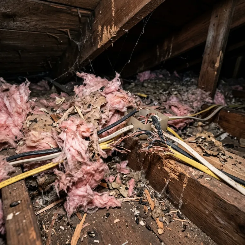 Contaminated ceiling insulation being assessed in a Lalor roof space