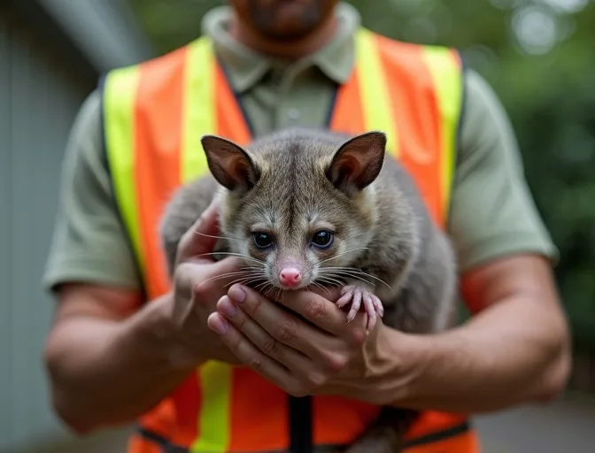Animal handler safely recovering a deceased possum in Lalor
